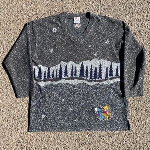 Winnie The Pooh Winter Vtg 1990s The Disney Store V Neck Sweater Women’s (L)